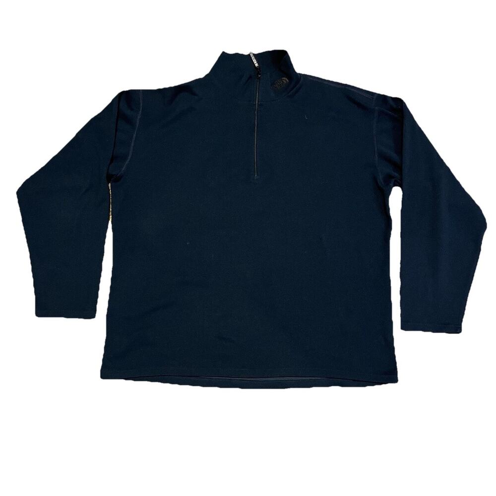 The North Face Mens Large Black Quarter Zip Pullover With Navy Blue Stitch Logo